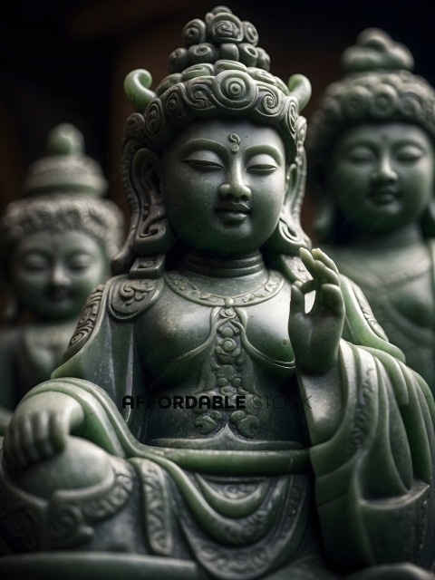 Green Buddha Statue with Hands Up