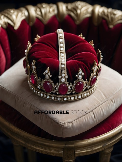 A Crown with Red Jewels on a Gold Throne