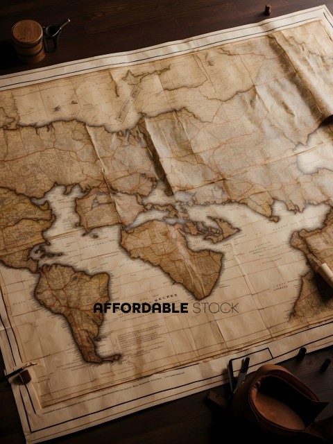 A large map of the world with a pen on top