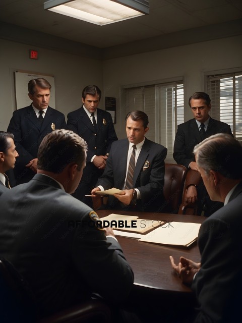 Police officers in suits and ties are in a meeting