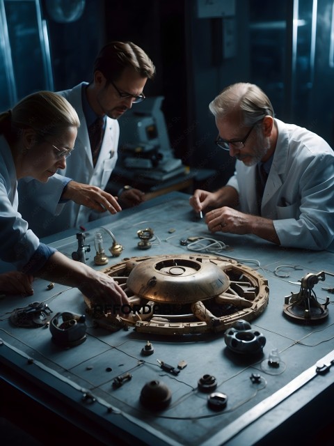Three scientists working on a project