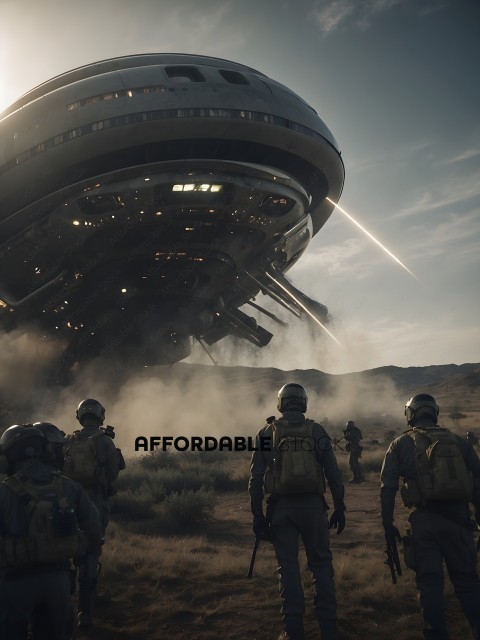 Soldiers Standing in Front of a Large Alien Ship