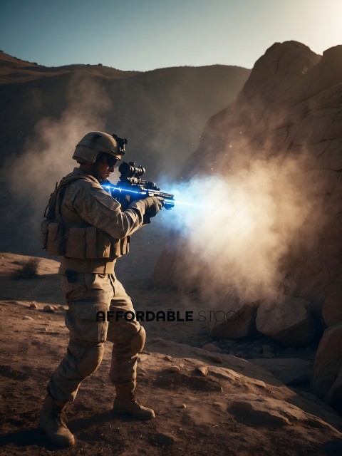 Soldier with blue laser gun
