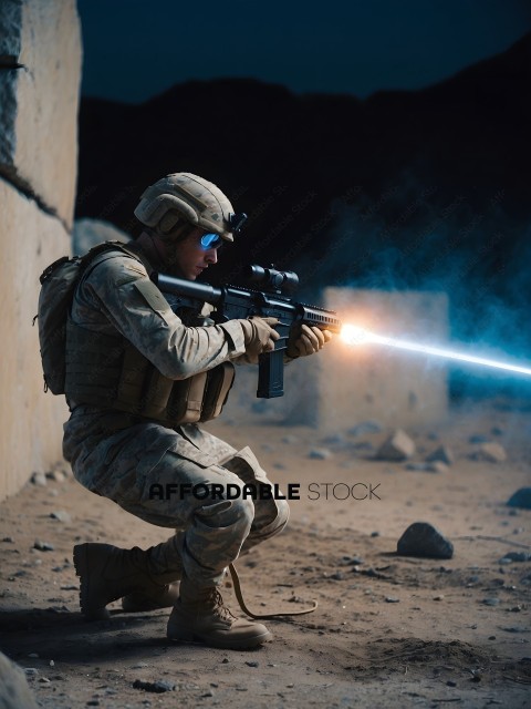 Soldier with a gun in the desert