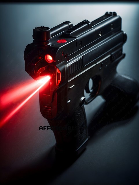 A gun with a red laser pointer