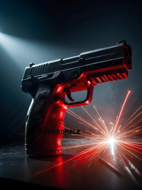A gun with a red laser sight