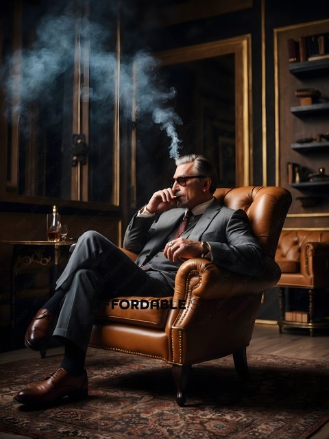 A man in a suit smoking a cigar
