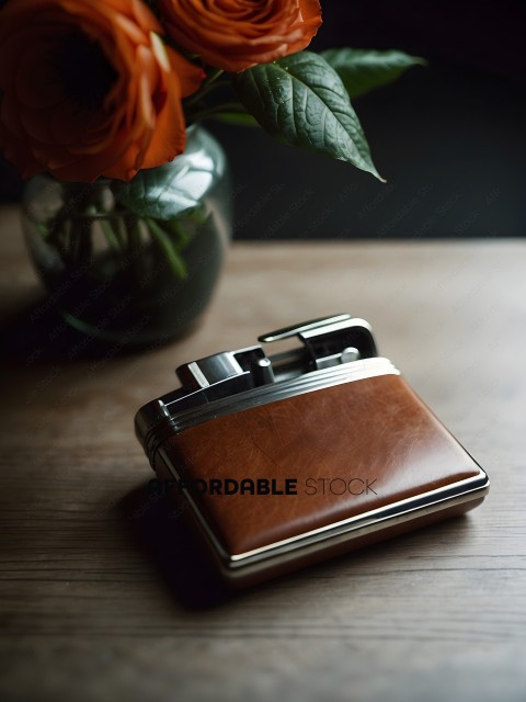 A leather wallet with a cigarette lighter in it