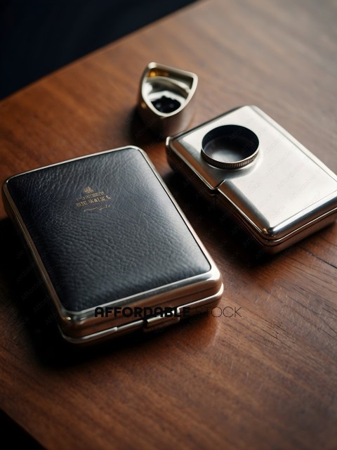 A black and silver leather case with a cigarette lighter