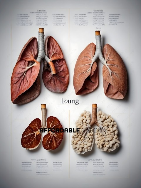 A series of four different colored lungs