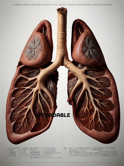A close up of a human lung with a wooden object in the center
