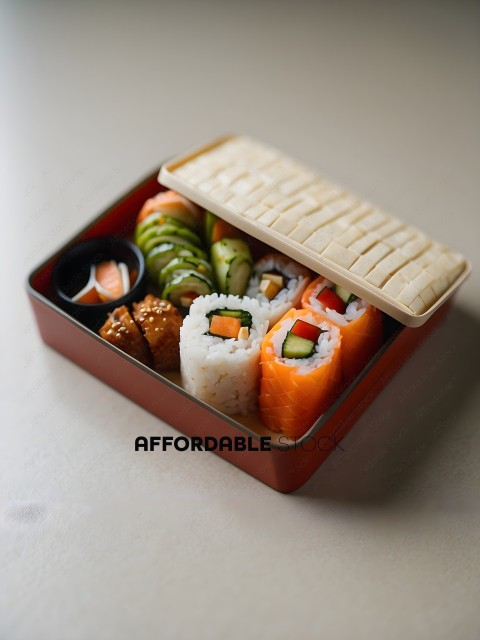 A Bento Box of Sushi and Vegetables