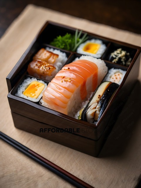A Bento Box of Sushi and Sashimi