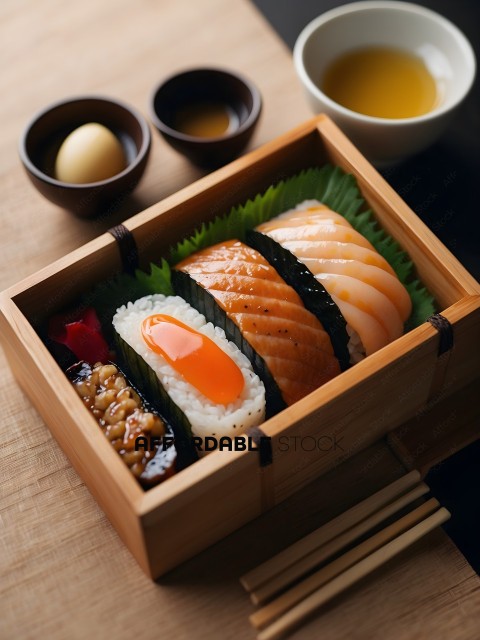 A Bento Box of Sushi and Eggs