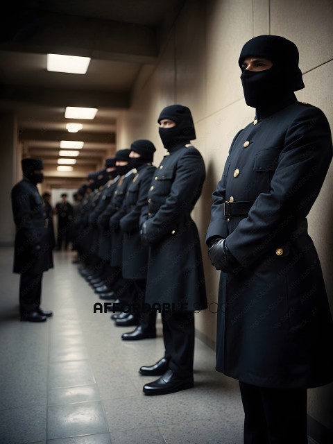 A group of men in uniforms stand at attention