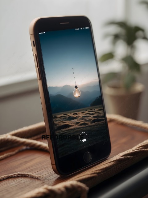 A cell phone with a picture of a light bulb on the screen