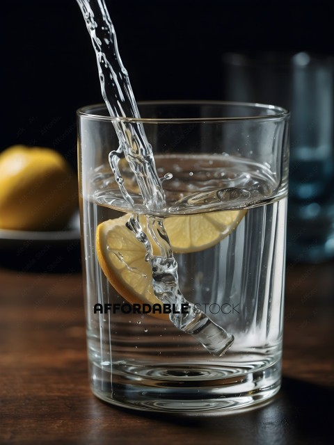 A glass of water with a lemon slice in it