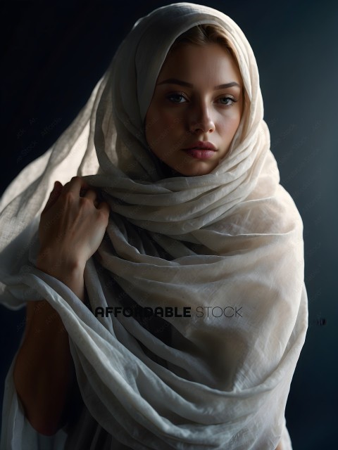 A woman wearing a white scarf