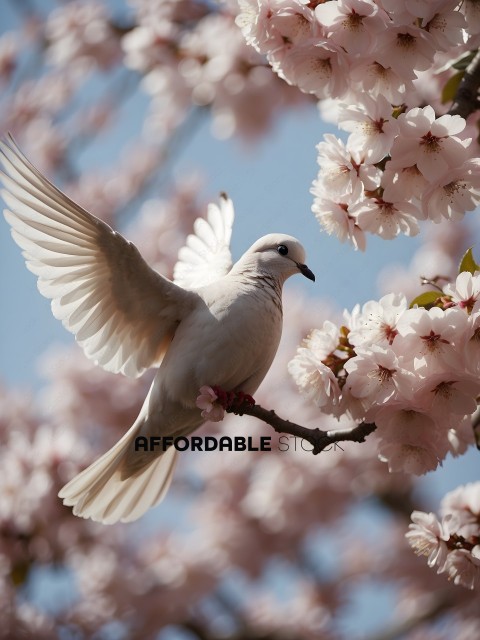 White Bird with Pink Flowers