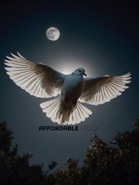 A bird flying in the sky with a full moon in the background