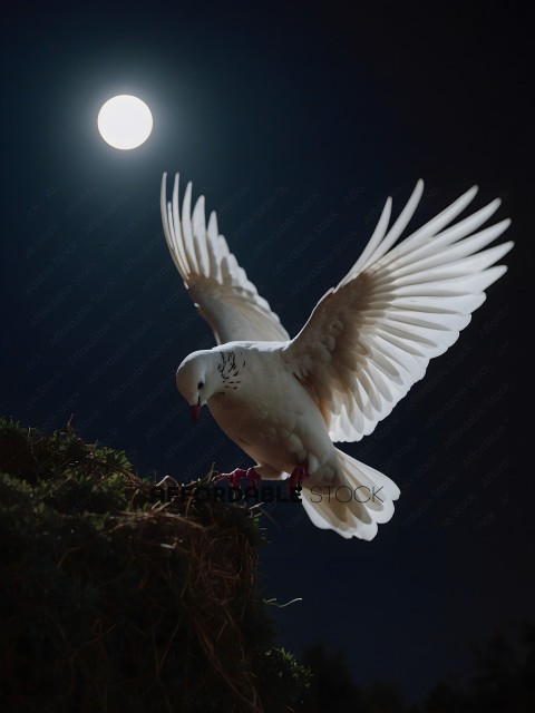 A bird with its wings spread wide in the night sky