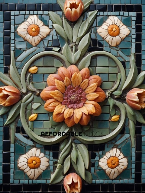 A beautifully crafted mosaic of a flower