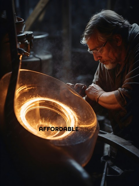 A man working with a glass blowing tool