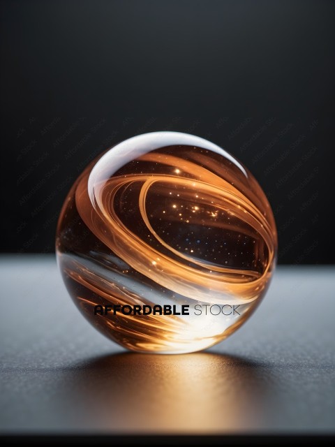 A glass ball with a swirled pattern