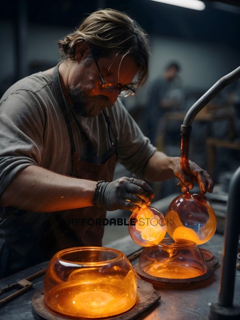 A man working with glass blowing