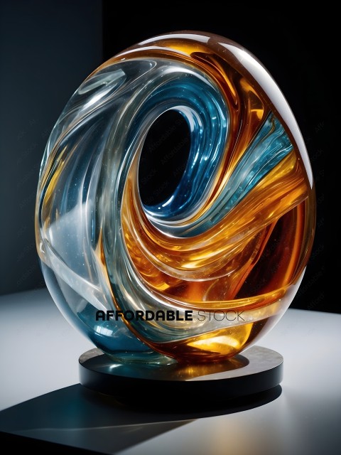 A glass sculpture with a swirling pattern