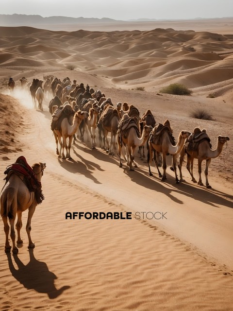 Camels Walking in Sand Dunes