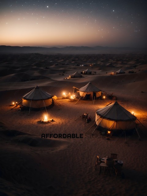 Tents in the desert at night