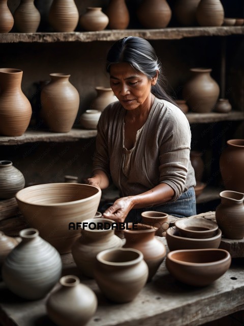 A woman making pottery in a workshop