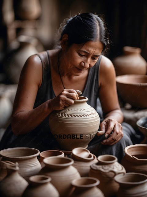 Woman working on a pottery project