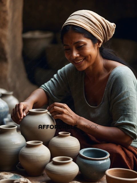 A woman in a gray shirt making pottery