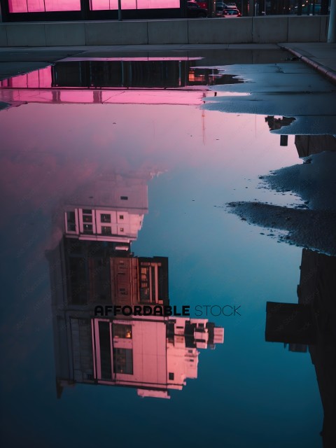 Reflection of a building in a puddle