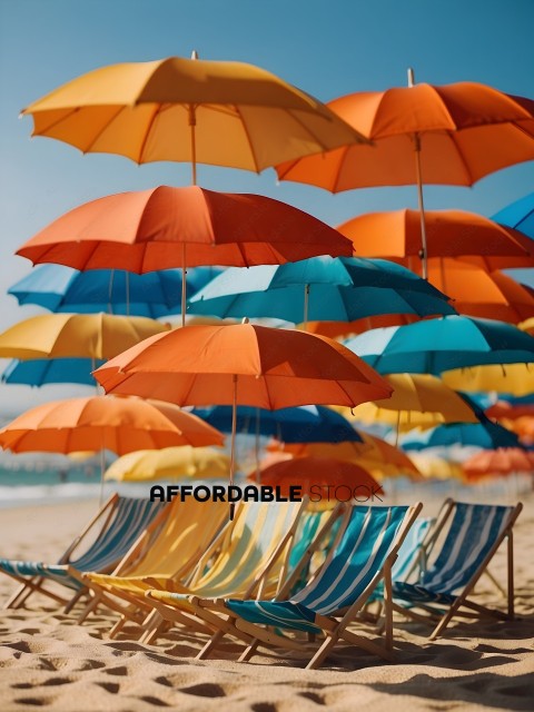 A row of colorful umbrellas on a beach
