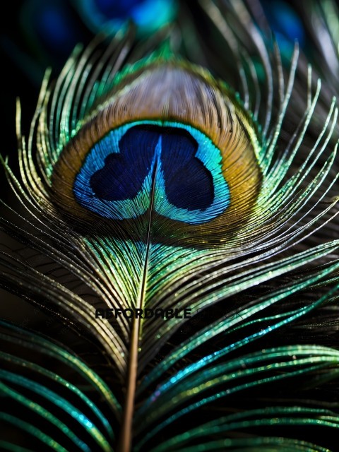 A peacock feather with a blue heart on it