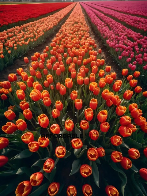 A field of red and orange tulips