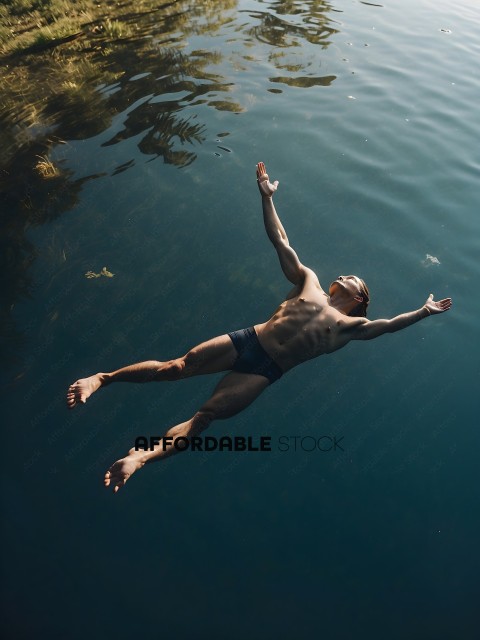 Man in black trunks swimming in the ocean