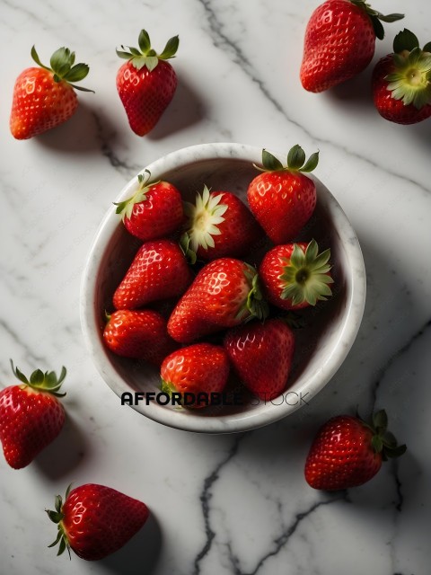 A Bowl of Strawberries on a Marble Countertop