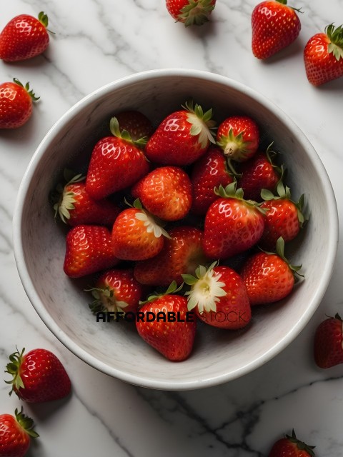 Bowl of Strawberries on Marble Table