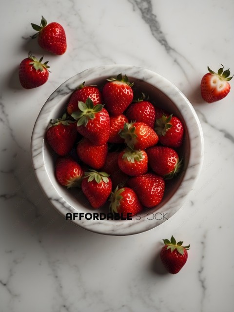 A Bowl of Strawberries on a Marble Table