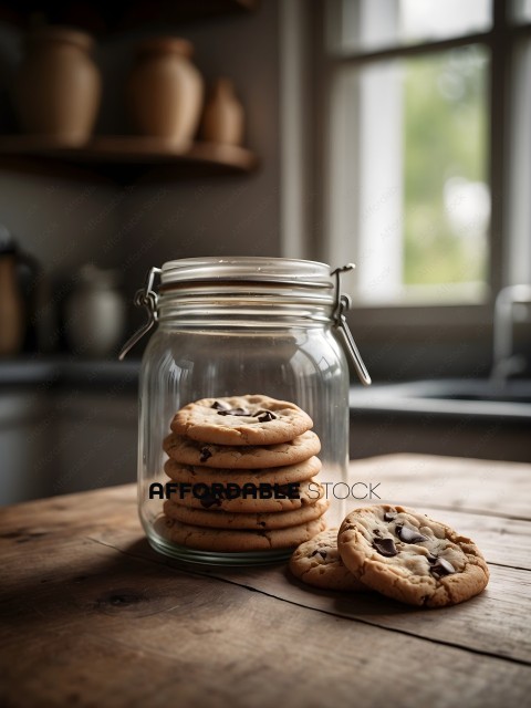 A jar of cookies on a table