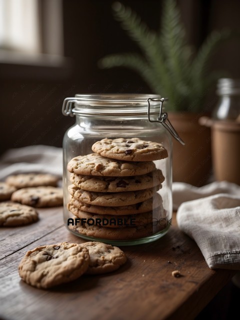 A jar of cookies on a table