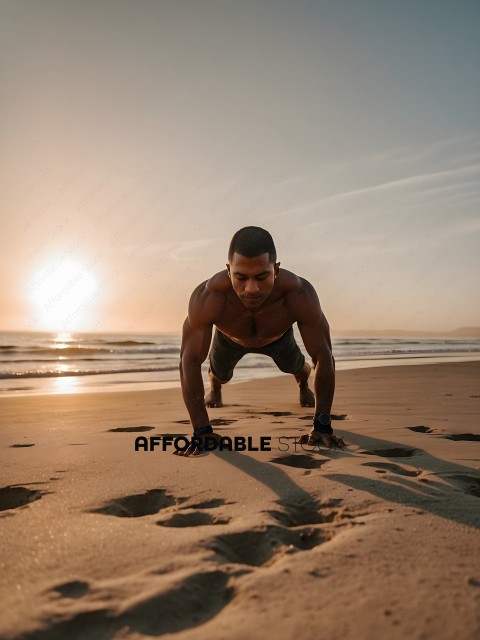 Man doing push ups on the beach
