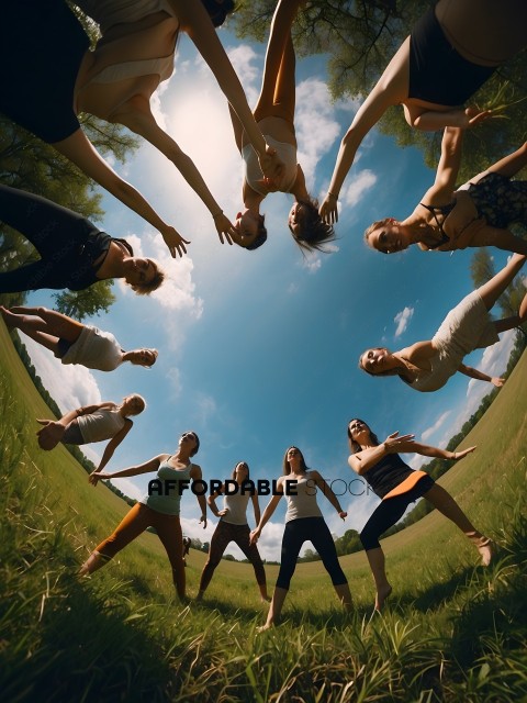 Yoga class doing a sun salutation in a circle