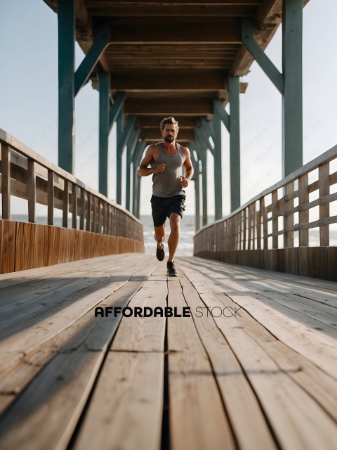 Man jogging on a wooden boardwalk