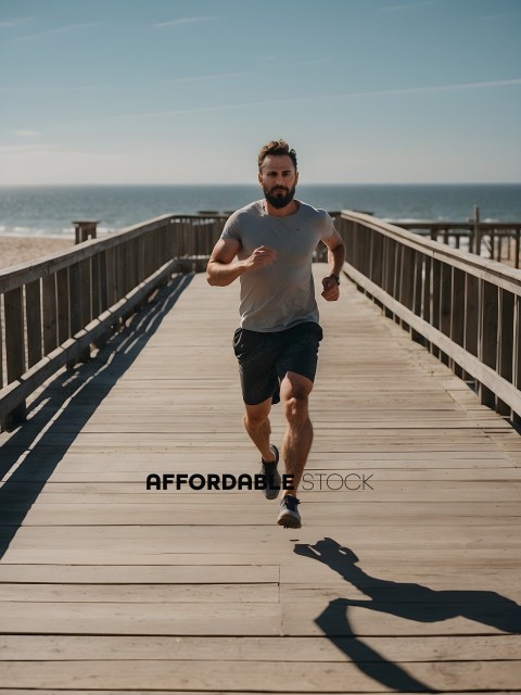 Man jogging on a boardwalk