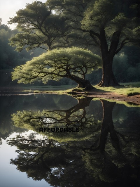 Reflection of a tree in a lake